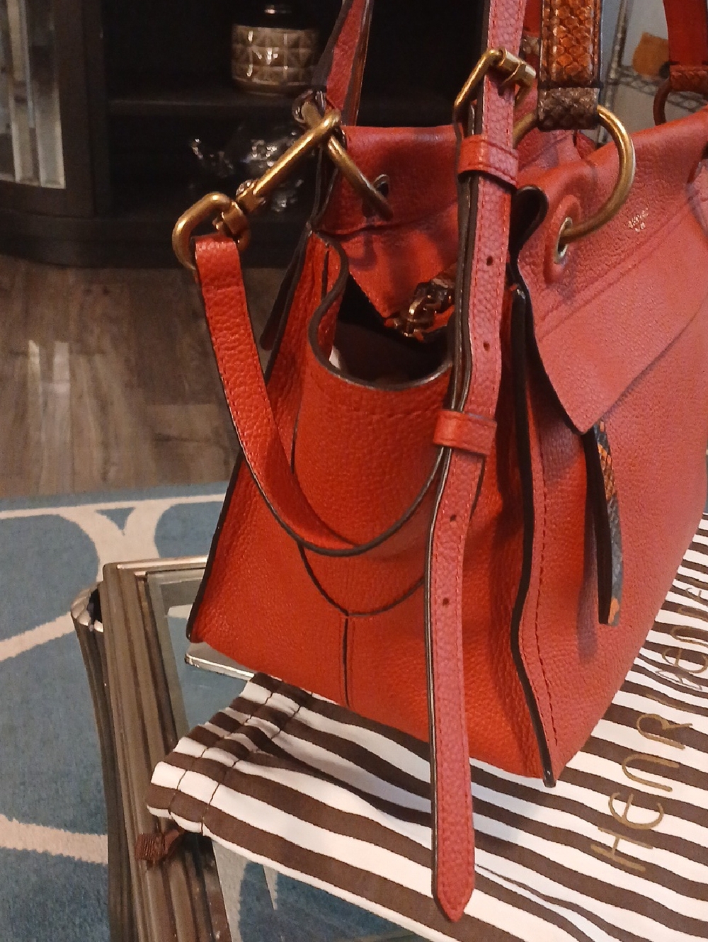 Henri Bendel Sabrina Satchel In Reddish Orange leather satchel - Picture 4 of 10